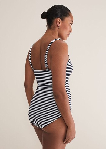 Phase Eight Striped Ribbed Swimwear Navy/White USA | 0863425-LA